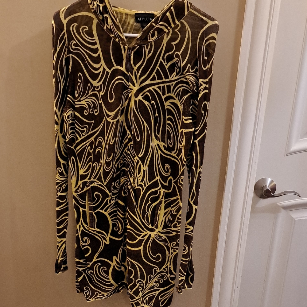 Athleta Brown and Yellow Swirl Hooded Sweater